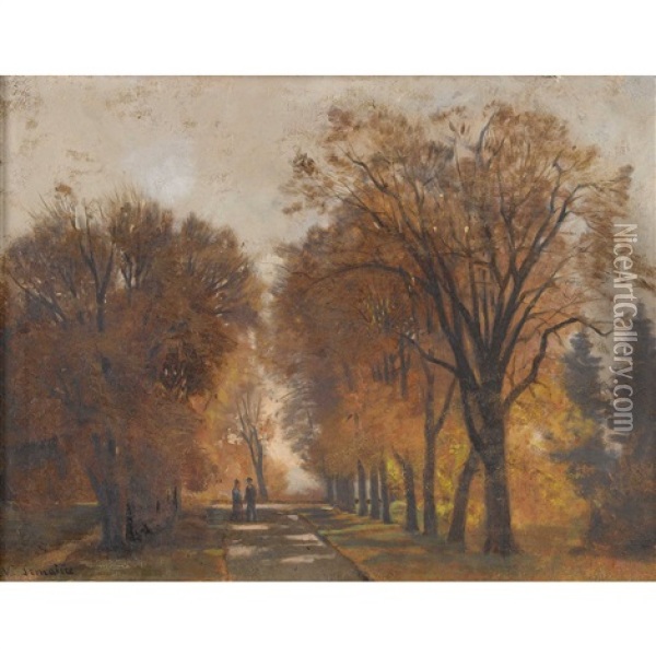 Herbstliche Parkallee Mit Einem Paar Oil Painting - Nathanael Lemaitre