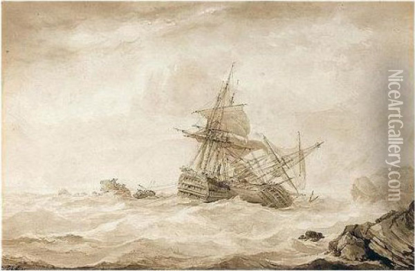 A Shipwreck Off The Coast Oil Painting - John Christian Schetky