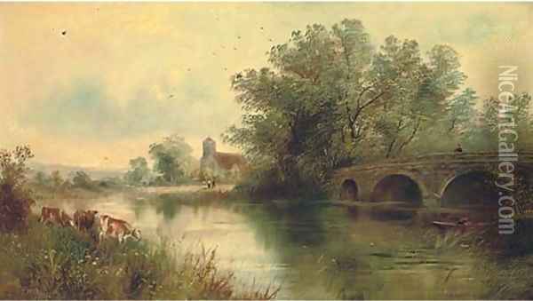 A quiet day on the river Oil Painting - English School