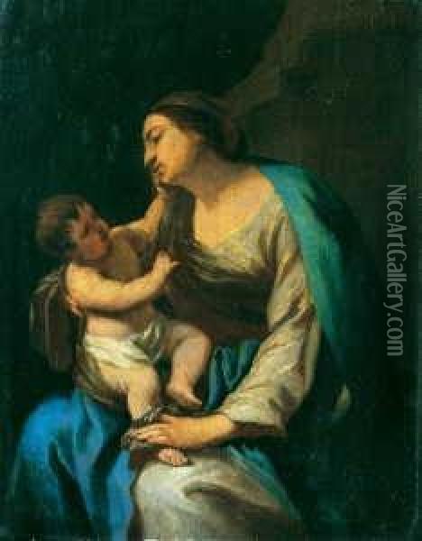 Madonna Mit Kind Vor Einer Saule Sitzend. Oil Painting - Aubin Vouet