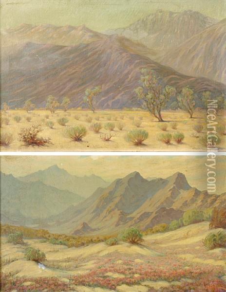 Untitled (desert Landscape); Untitled (mountain Landscape With Flowers) Oil Painting - Carl Friedrich Zimmermann