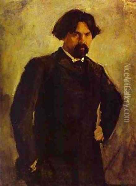 Portrait Of The Artist Vasily Surikov Late 1890s Oil Painting - Valentin Aleksandrovich Serov
