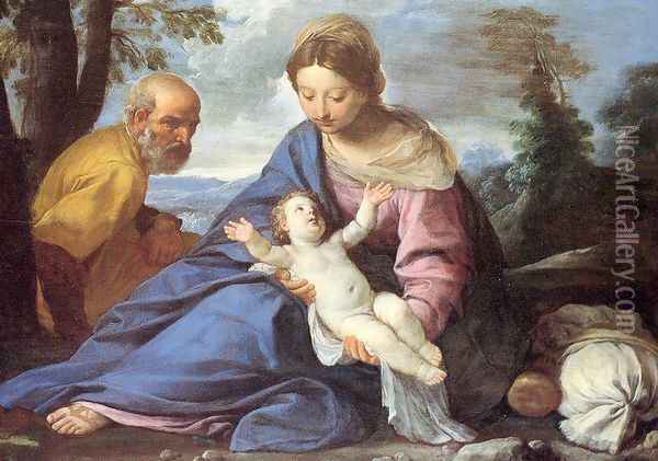 Rest on the Flight into Egypt Oil Painting - Simone Cantarini (Pesarese)