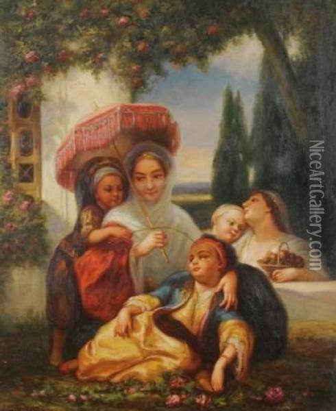 Repos De Jeunes Femmes Orientales Oil Painting - Louis Devedeux