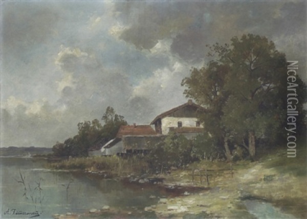 Haus Am Chiemsee Oil Painting - Alfred Zimmermann
