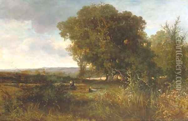 Gathering wood at the edge of a forest Oil Painting - Johannes Warnardus Bilders