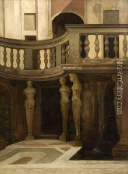 Le Nymphee De Jules Ii A La Villa Giulia, Rome Oil Painting - Charles Zacharie Landelle