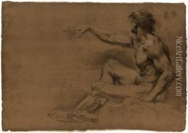 Seated Academic Nude Oil Painting - Francesco Monti