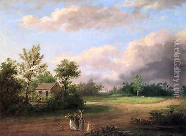 Strolling along a Country Roas Oil Painting - Thomas Birch