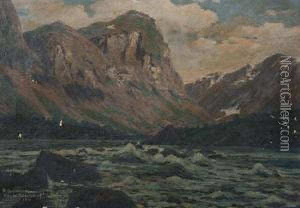 Coastal Scene Oil Painting - Heinrich Petersen-Flensburg