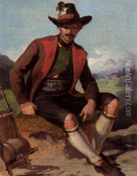 Sudtiroler Bauernbursche Bei Der Rast Oil Painting - Franz Von Defregger