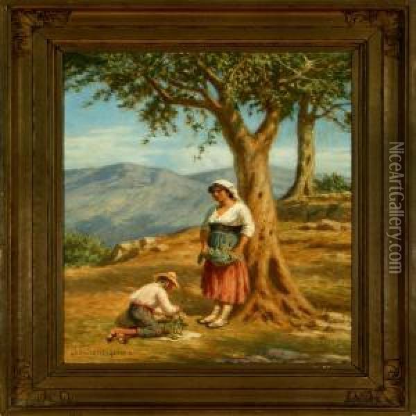 Mother And Son At A Fig Tree In Italy Oil Painting - Niels Frederik Schiottz-Jensen
