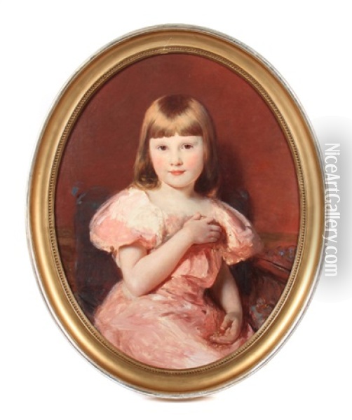 Bildnis Eines Blonden Madchens Mit Rosafarbenem Kleid Oil Painting - Otto Kreyher