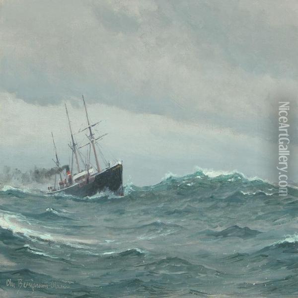 Steamer On Open Sea Oil Painting - Christian Benjamin Olsen