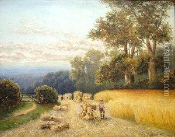 A Cornfield Shere, Surrey Oil Painting - Charles Henry Passey
