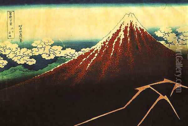 Shower Below the Summit (Sanka hakuu) Oil Painting - Katsushika Hokusai