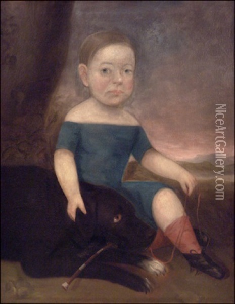 Child With Dog Oil Painting - Isaac Augustus Wetherby