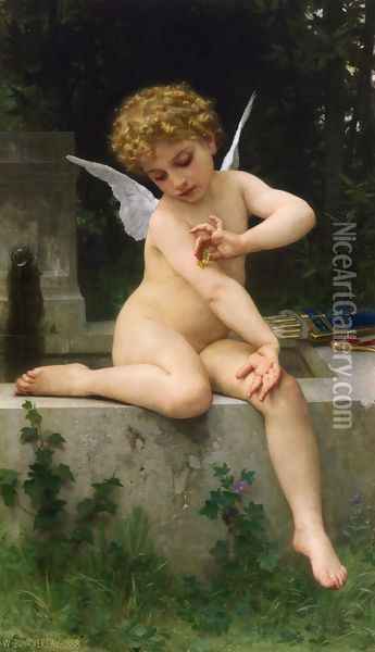 Cupid with Butterfly Oil Painting - William-Adolphe Bouguereau