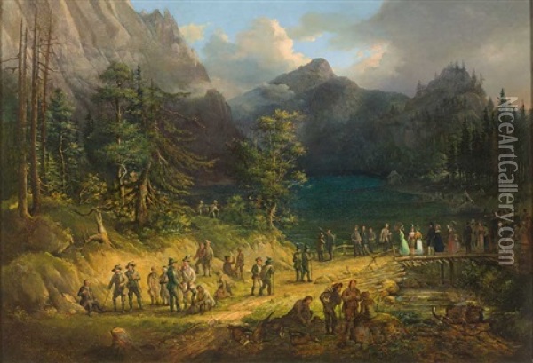 Hofische Gesellschaft Nach Der Gamsjagd Am Konigssee Oil Painting - Johann Jakob Dorner the Younger