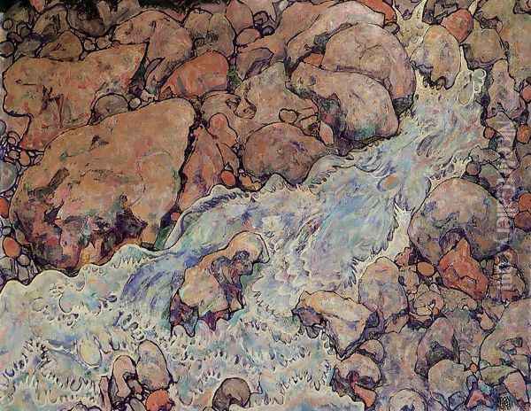 Mountain Torrent Oil Painting - Egon Schiele