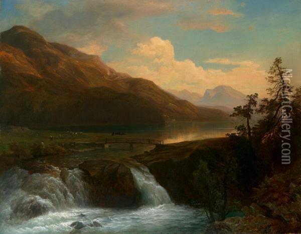 Gebirgige Landschaft Mit Wasserfall Oil Painting - Wilhelm Klein