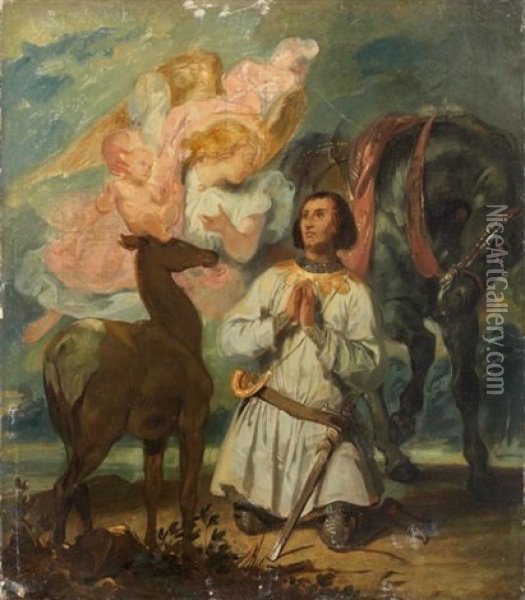 Saint Hubert Oil Painting - Eugene Deveria