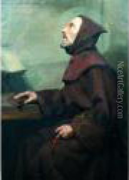 Saint Francois D'assise Penitent. Oil Painting - France Leplat