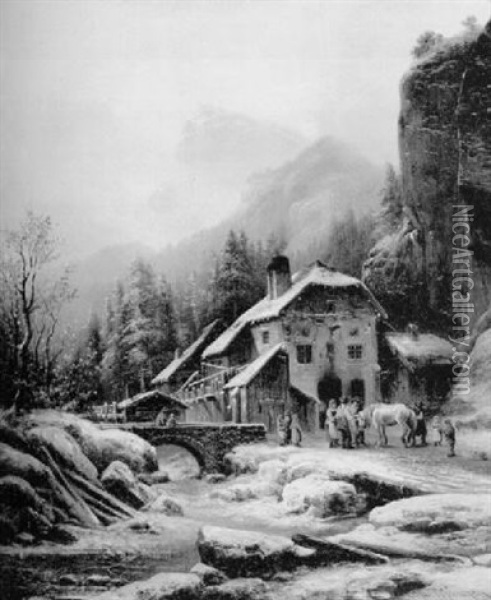Hammerschmiede Bei Kufstein In Tirol Im Winter Oil Painting - Anton Doll