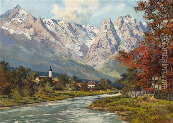 Alpendorf Oil Painting - Theodor Otto Michael Guggenberger