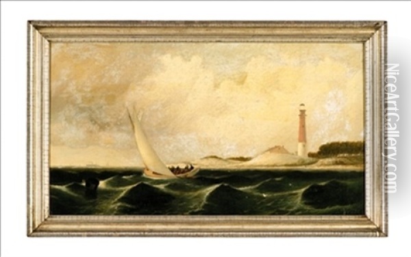 Cat Boat Off Barnegat Light Oil Painting - George Emerick Essig