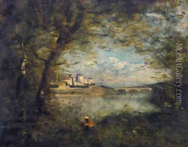 Souvenir du Pont de Mantes Oil Painting - Jean-Baptiste-Camille Corot