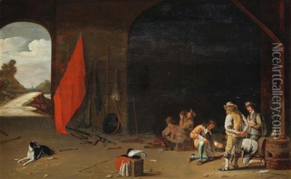 A Guardroom Interior Oil Painting - Jan Olis