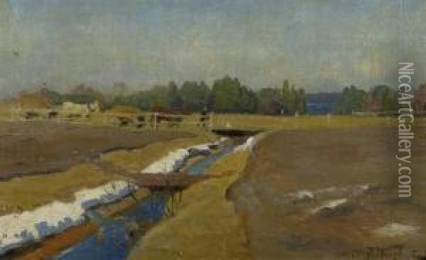 Landscape With Canal. 1903. Oil Painting - Aleksander Vladimirovich Makovskii