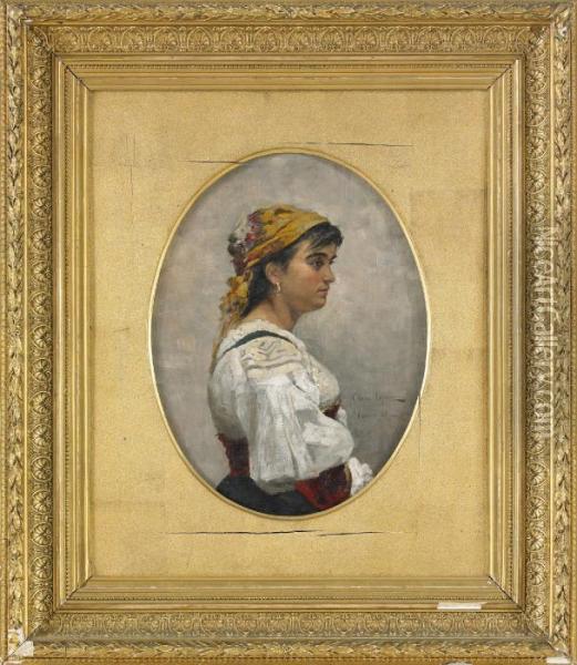 Kvinna Med Blommig Sjalett Oil Painting - Clara Lofgren