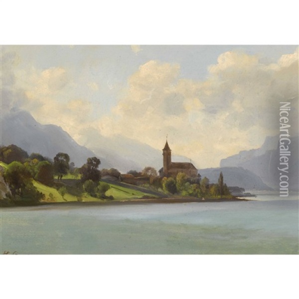 Kirche Von Brienz Oberhalb Des Sees Oil Painting - Jean Philippe George-Julliard