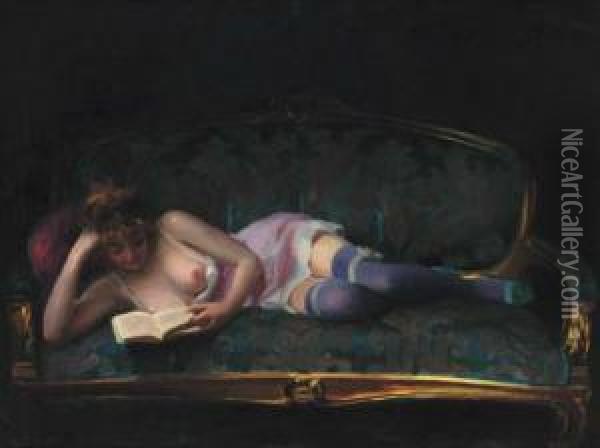 A Reclining Female Nude Oil Painting - Emil Pap