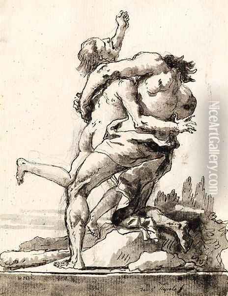 Hercules and Antaeus Oil Painting - Giovanni Domenico Tiepolo