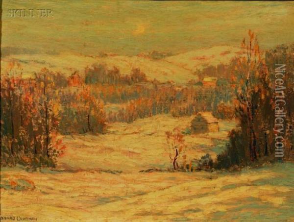 The Valley In Winter Oil Painting - Leonard Ochtman