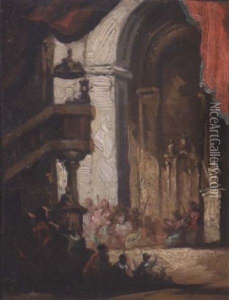 A Church Interior With A Figure Preaching Oil Painting - Eugenio Lucas Velazquez