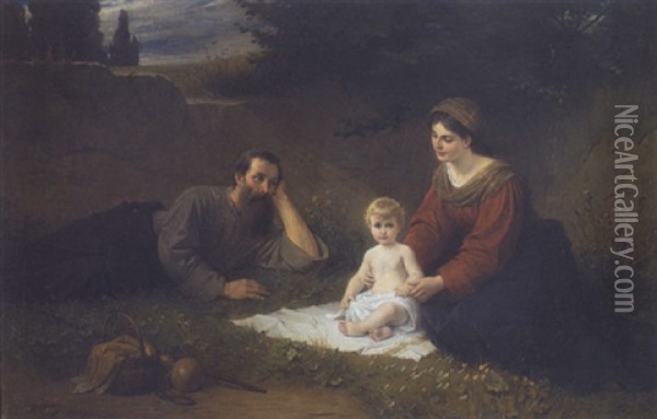 Die Heilige Familie Bei Der Rast Oil Painting - Robert Julius Beyschlag