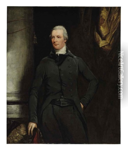 Portrait Of The Right Honorable William Pitt In A Black Coat Oil Painting - Sir John Hoppner