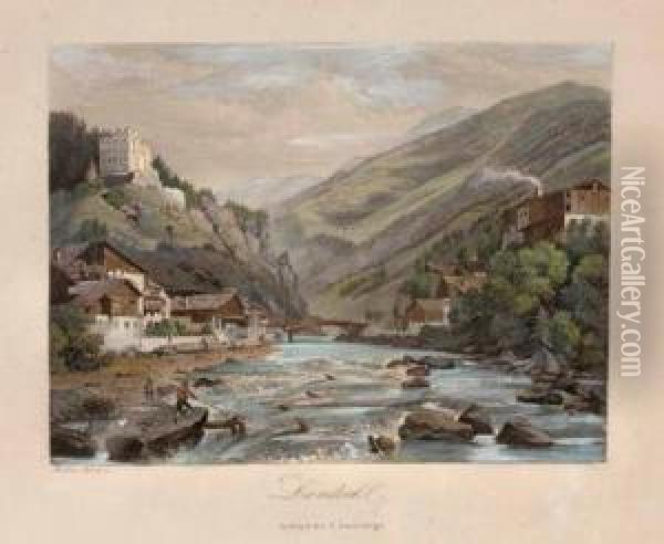 Ansicht Von Landeck In Tirol Oil Painting - Johann Heinrich Martens