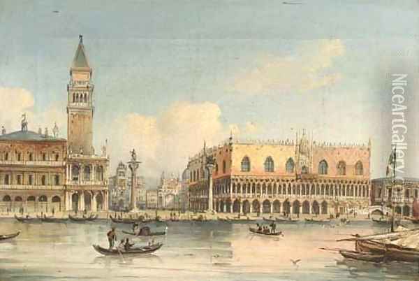 Gondolas approaching Piazza San Marco, Venice Oil Painting - Giovanni Grubacs