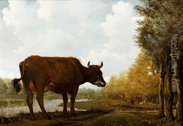Vache A L'etang Oil Painting - Anthonie Van Borssom