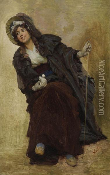 Sitzende Junge Dame. Oil Painting - Franz Xaver Simm