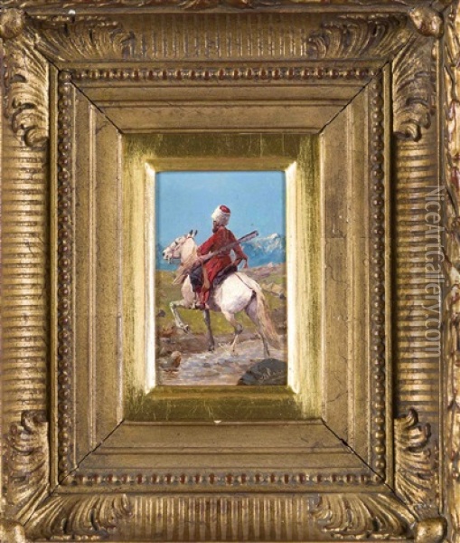 Berittener Tscherkesse Im Kaukasus Oil Painting - Franz Roubaud