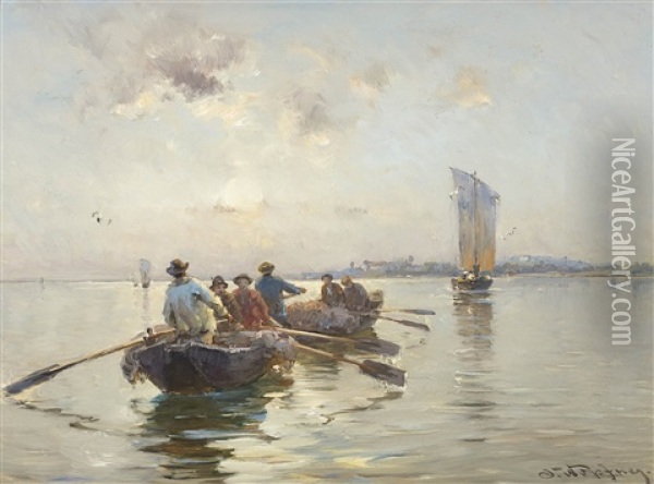 Fishermen At Lake Constance Oil Painting - Joseph Wopfner