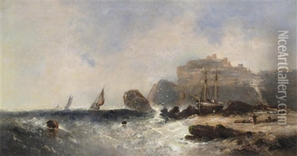 View On The East Coast (bamburgh?) Oil Painting - Ralph Reuben Stubbs