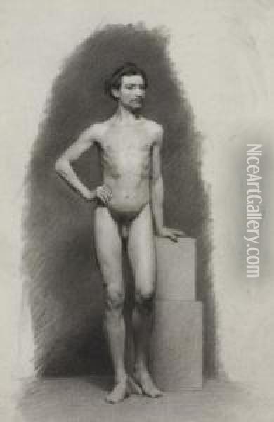 Standing Male Nude Academy Oil Painting - Pietro Gabrini