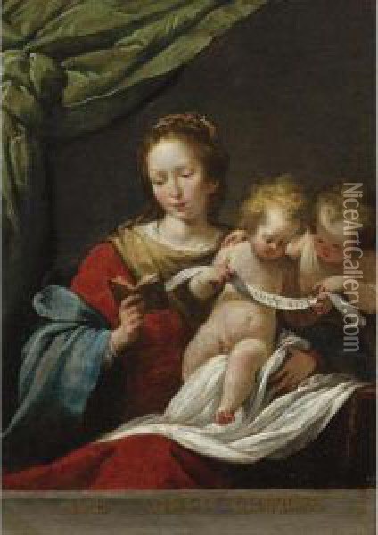 The Madonna Reading, With The Christ Child And Infant Saint Johnthe Baptist Oil Painting - Bernardo Strozzi